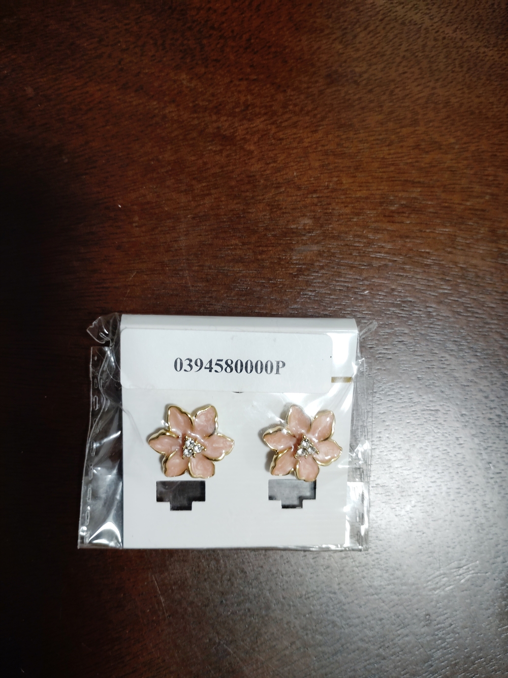 Pink Floral Stud Earrings with Crystal Center
